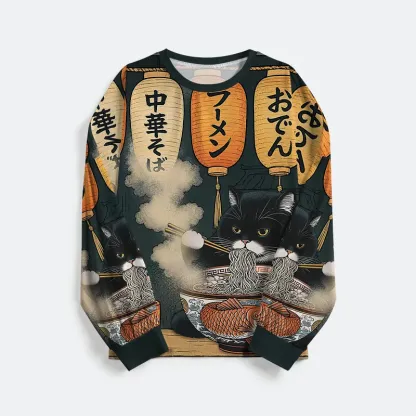 Tokyo-Tiger Fat Cat Eating Ramen Family Pajama Sets