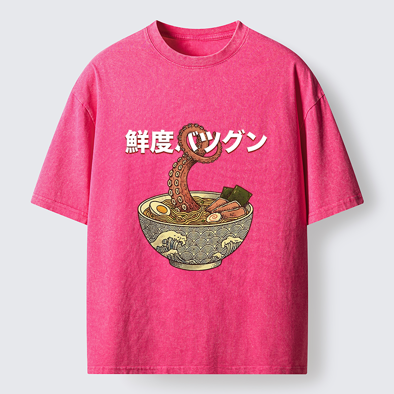 Tokyo-Tiger Octopus Ramen Meme Washed T-Shirt
