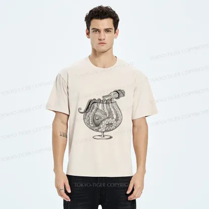 Tokyo-Tiger Octopus Drinking Wine Washed T-Shirt