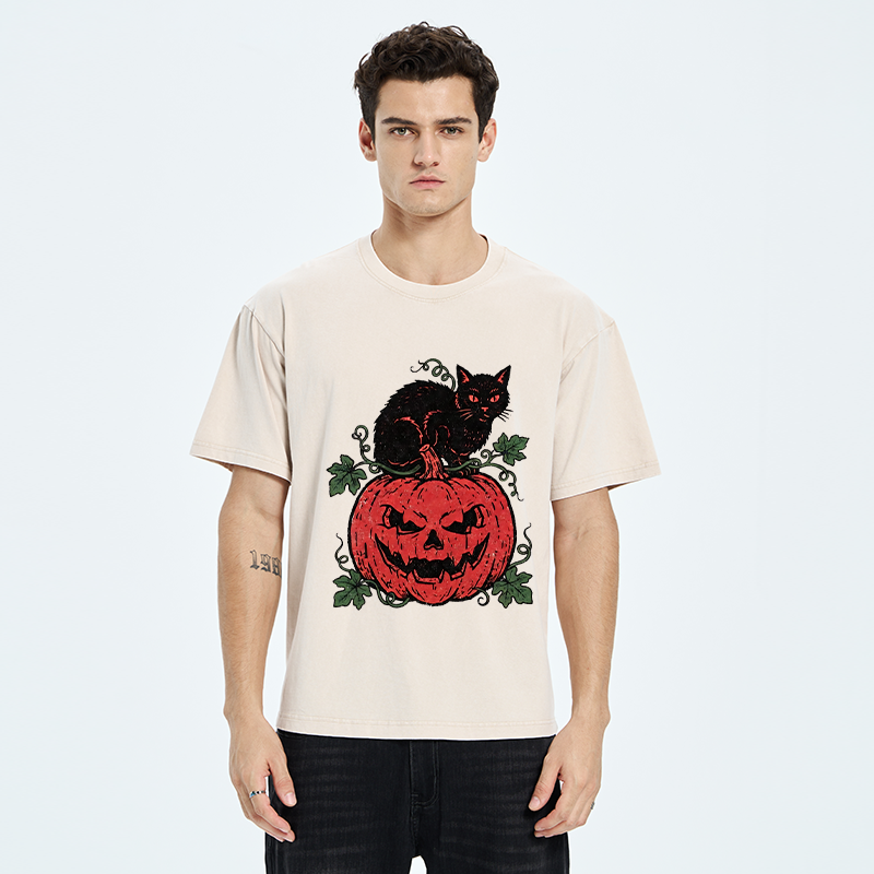 Tokyo-Tiger Pumpkin Black Cat Washed T-Shirt