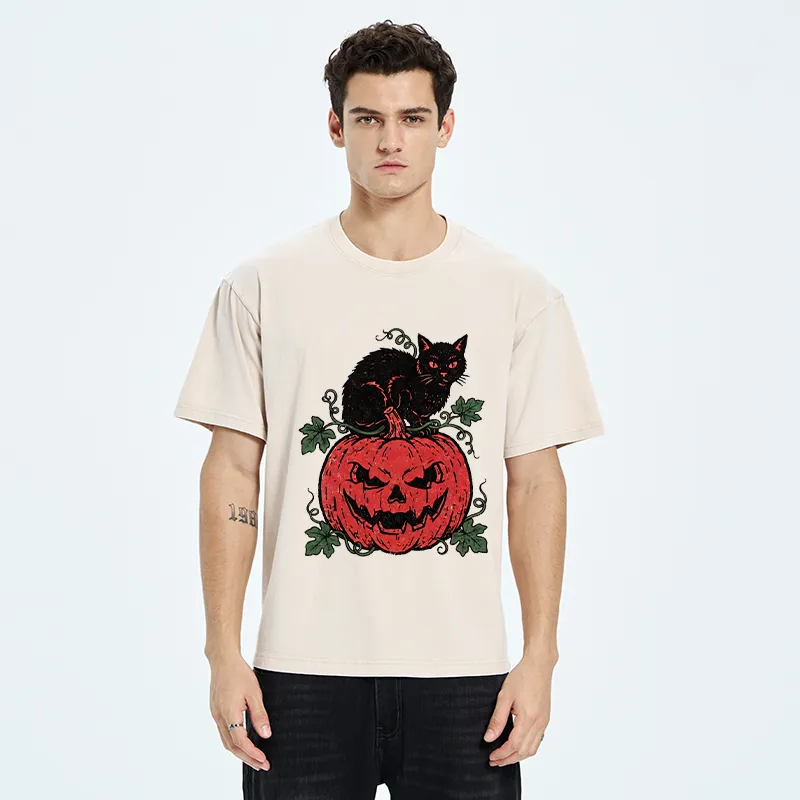 Tokyo-Tiger Pumpkin Black Cat Washed T-Shirt