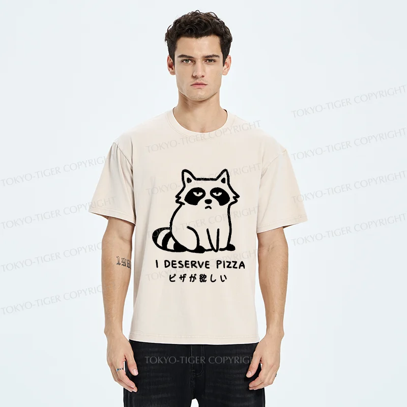 Tokyo-Tiger Raccoon Want Pizza Washed T-Shirt