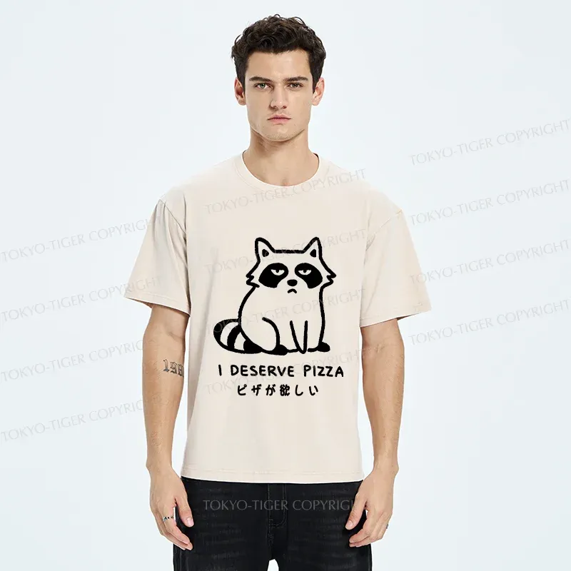 Tokyo-Tiger Raccoon Want Pizza Washed T-Shirt
