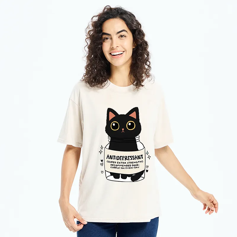 Tokyo-Tiger Antidepressant Black Cat Washed T-Shirt