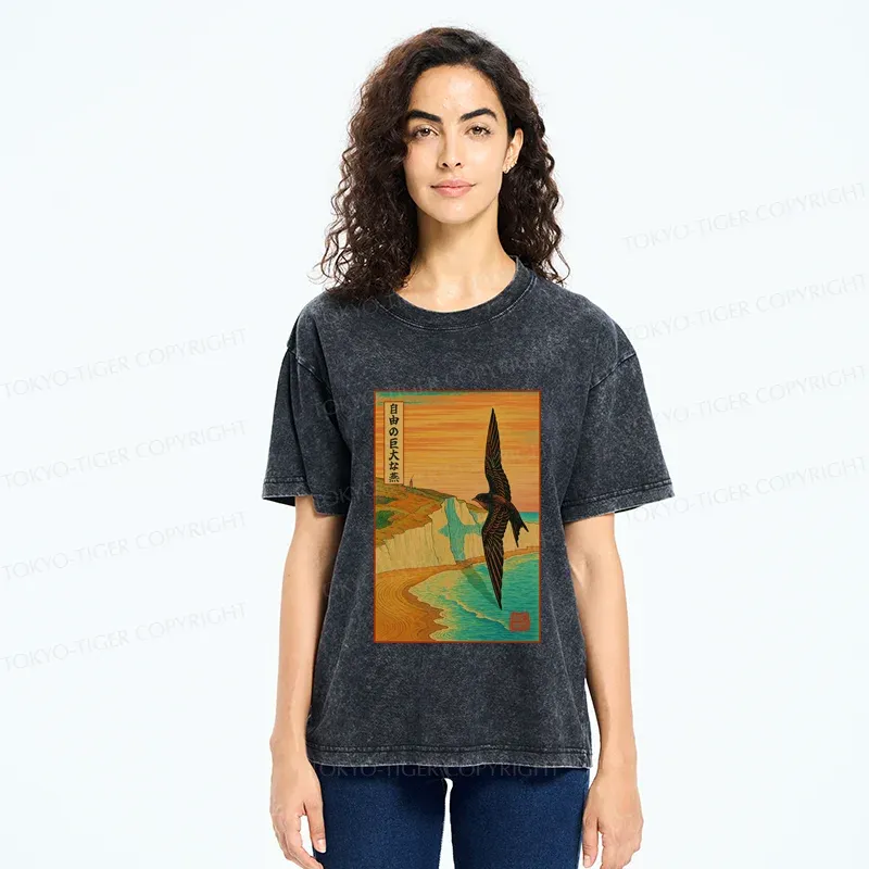 Tokyo-Tiger Large And Unconstrained Swallow Washed T-Shirt