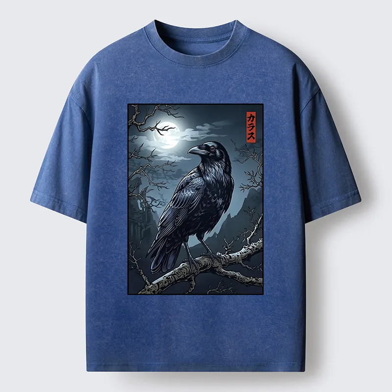 Tokyo-Tiger Full Moon Crow Vibe Washed T-Shirt