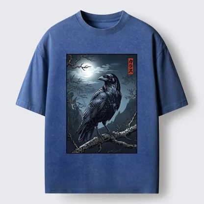 Tokyo-Tiger Full Moon Crow Vibe Washed T-Shirt