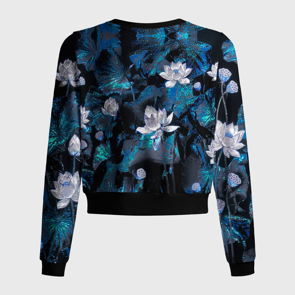 Tokyo-Tiger Dark Oriental Water Lily Floral Women's Lightweight Cardigan