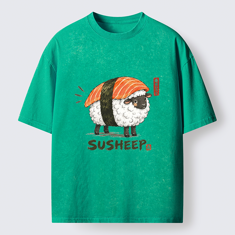 Tokyo-Tiger Cute Sushi Sheep Washed T-Shirt