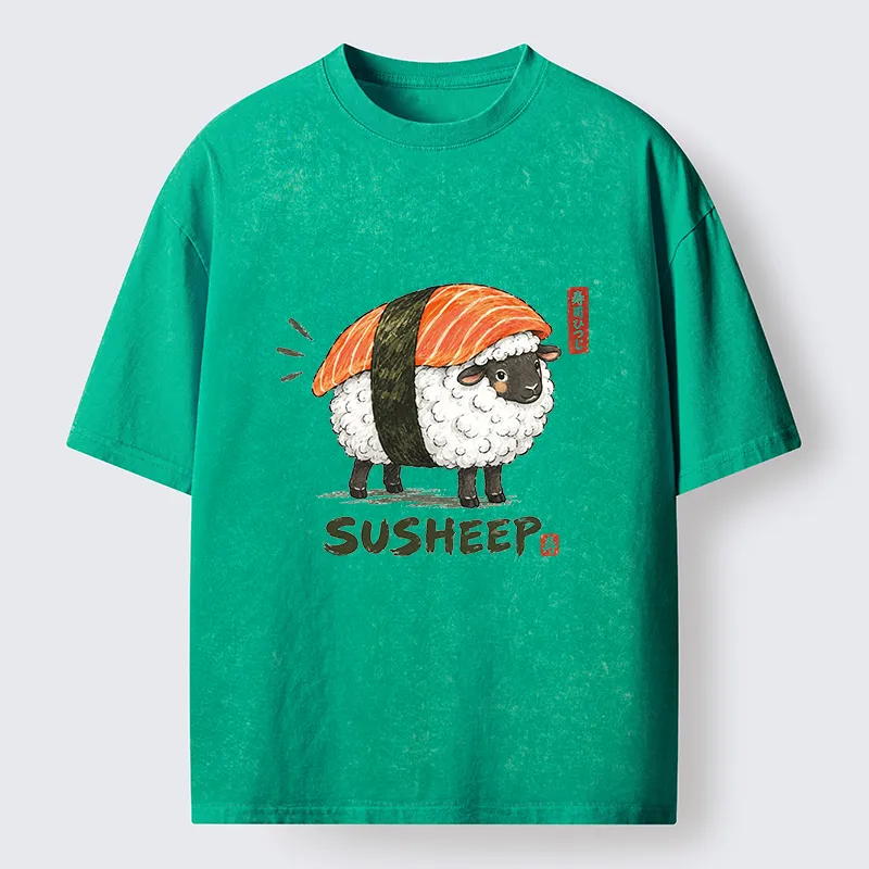 Tokyo-Tiger Cute Sushi Sheep Washed T-Shirt