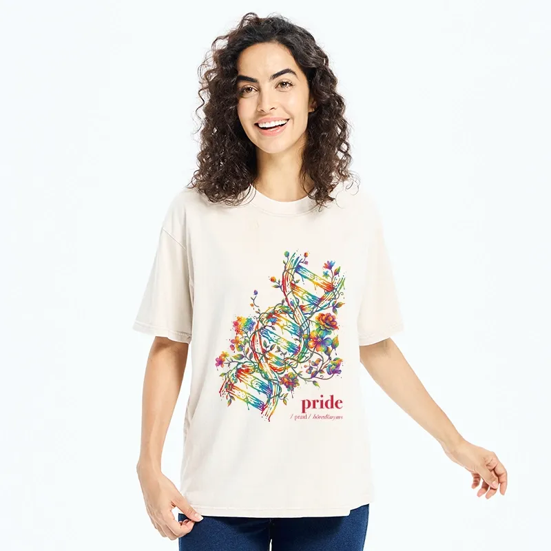 Tokyo-Tiger Floral Rainbow DNA Full Of Pride Spirit Washed T-Shirt