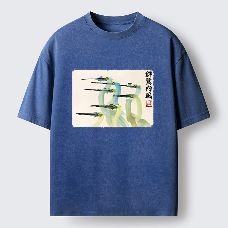 Tokyo‑Tiger Herons Wind Dance Washed T‑Shirt