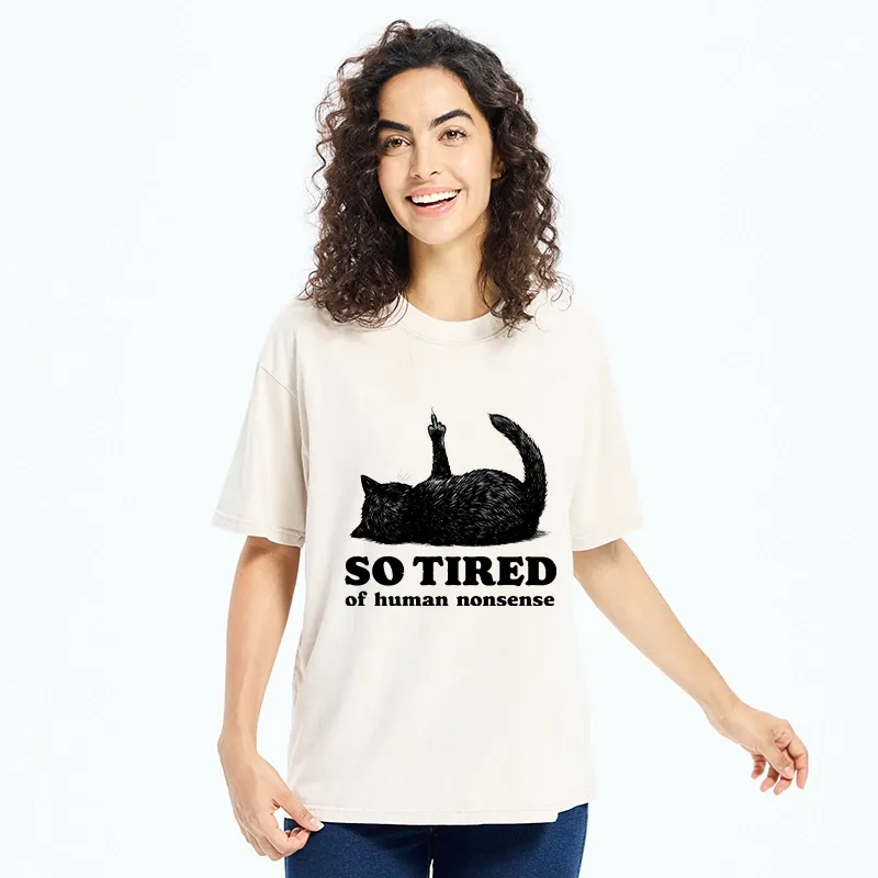 Tokyo-Tiger Funny Meme Tired Black Cat Vibe Washed T-Shirt