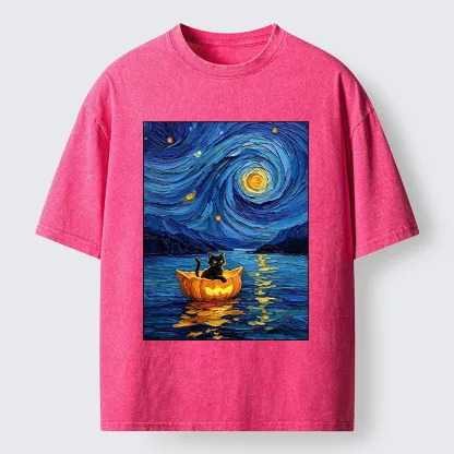 Tokyo‑Tiger Pumpkin Boat Cat Washed T-Shirt
