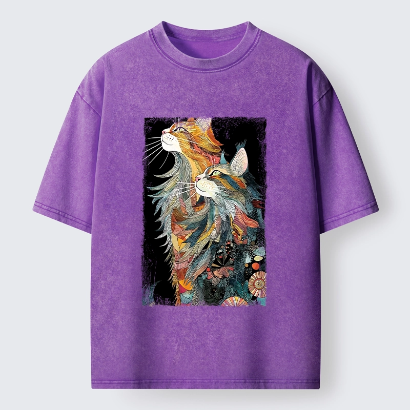 Tokyo‑Tiger Bohemian Cat Pair Washed T‑shirt
