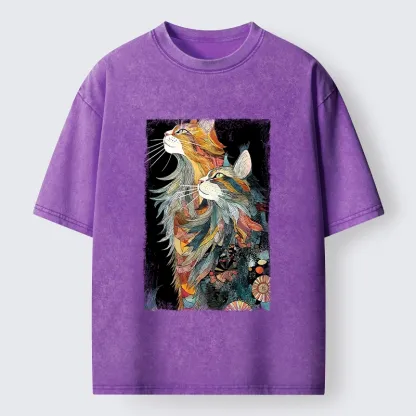 Tokyo‑Tiger Bohemian Cat Pair Washed T‑shirt