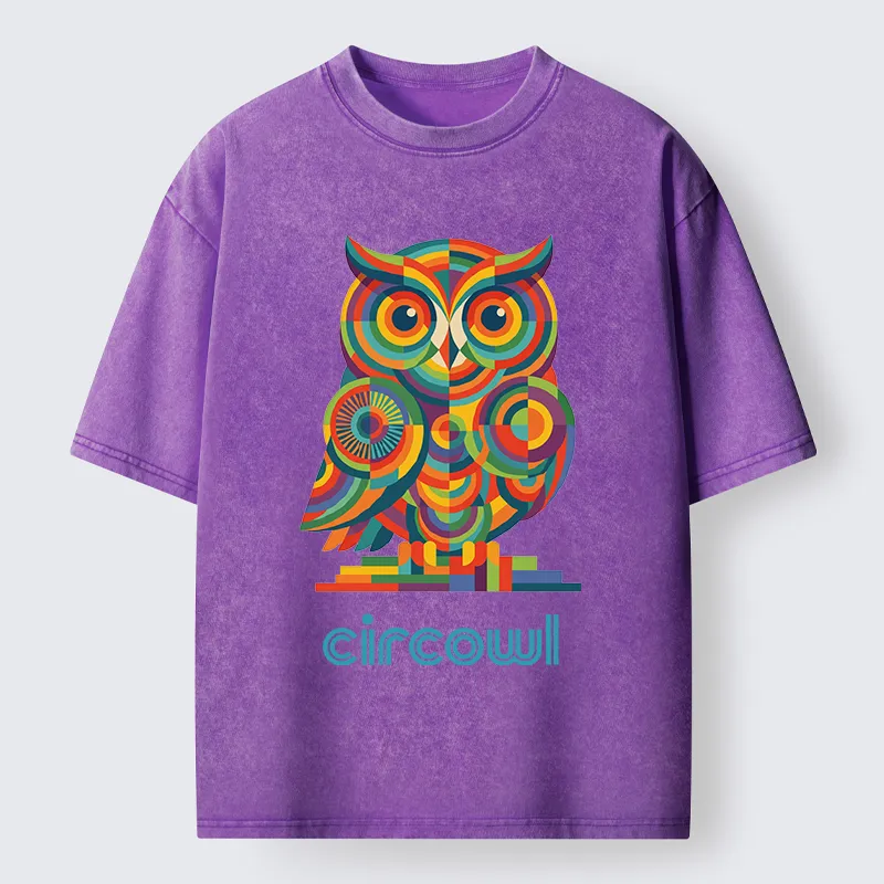 Tokyo-Tiger Colorful Circle Owl Washed T-Shirt