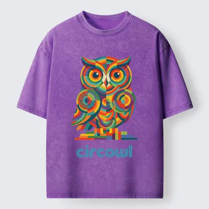 Tokyo-Tiger Colorful Circle Owl Washed T-Shirt