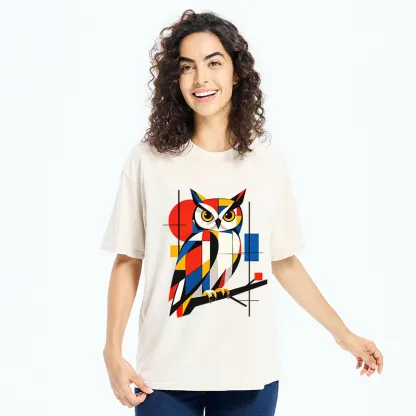 Tokyo-Tiger Geometric Owl Art Meme Washed T-Shirt