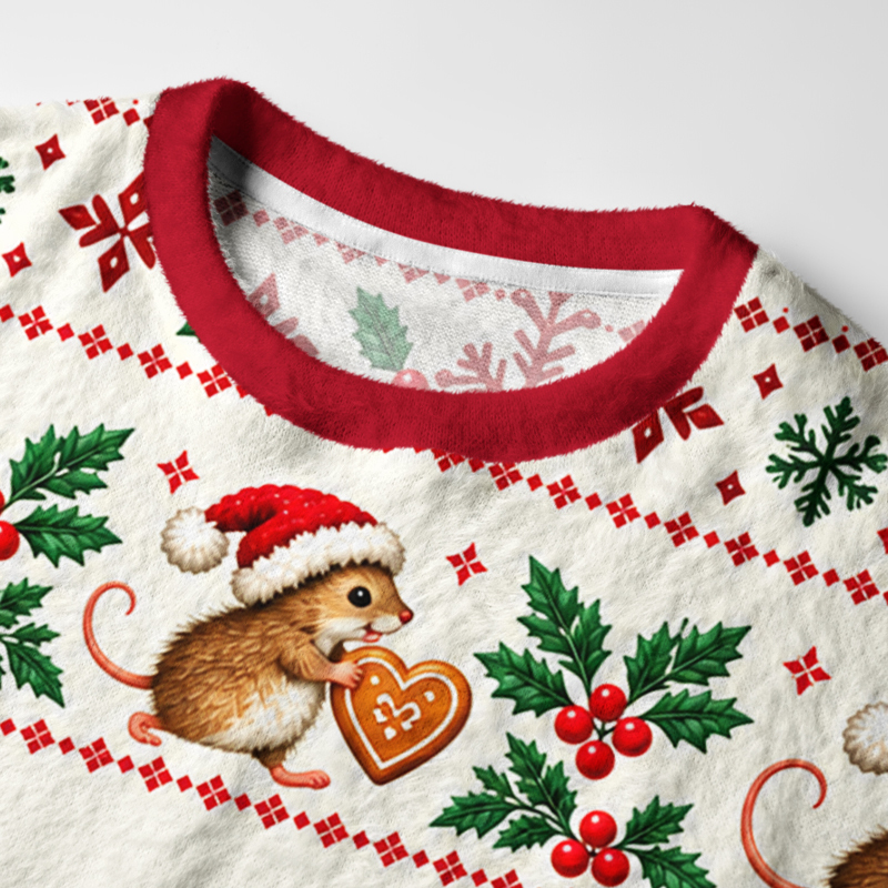Tokyo-Tiger Mouse Bakes Cookies Fuzzy Christmas Ugly Sweatshirt
