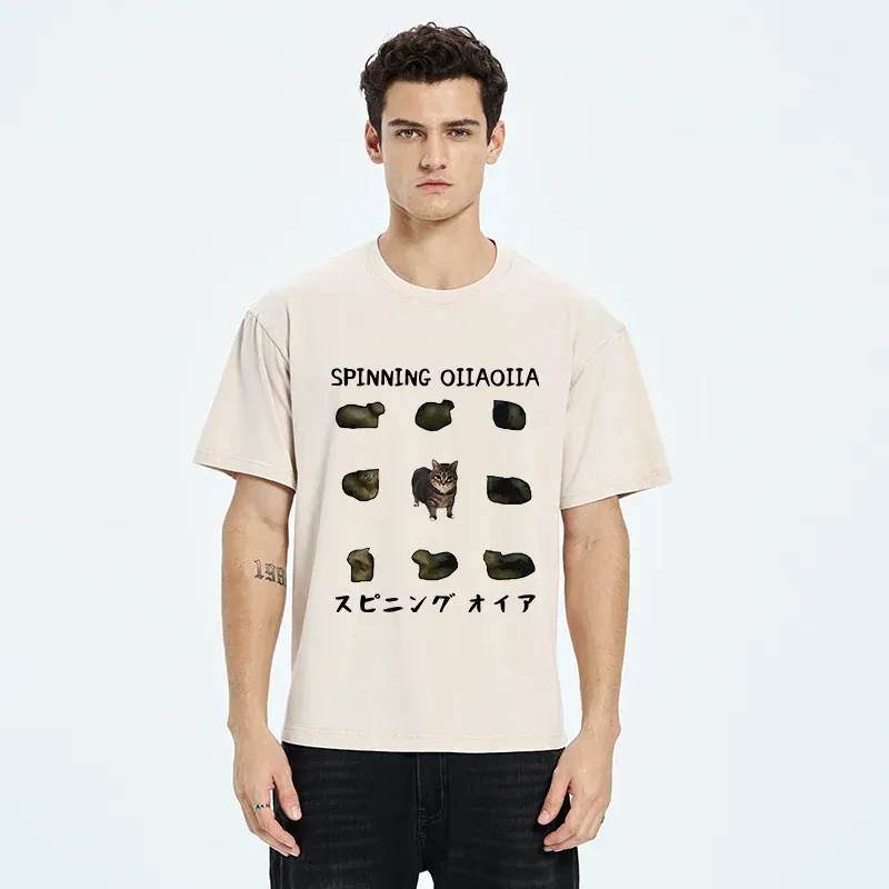 Tokyo-Tiger OIIAOIIA Funny Cat Washed T-Shirt