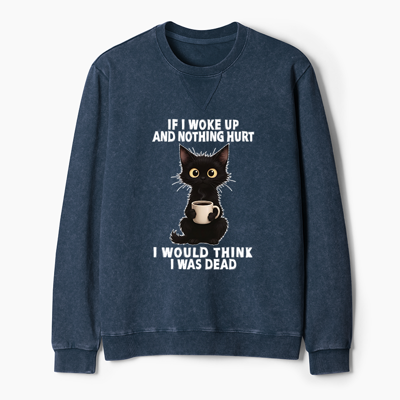 Tokyo-Tiger Funny Cute Black Cat And Coffee Meme Washed Terry Sweatshirt