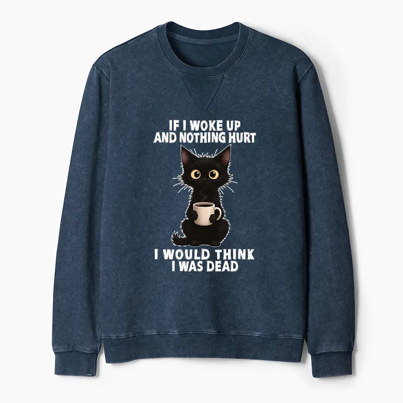 Tokyo-Tiger Funny Cute Black Cat And Coffee Meme Washed Terry Sweatshirt