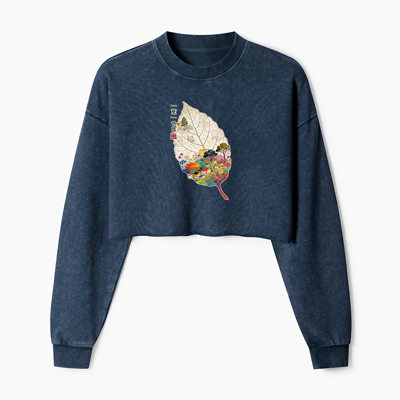 Tokyo-Tiger One Leaf Holds A Tiny Colorful World Washed Crop Sweatshirt