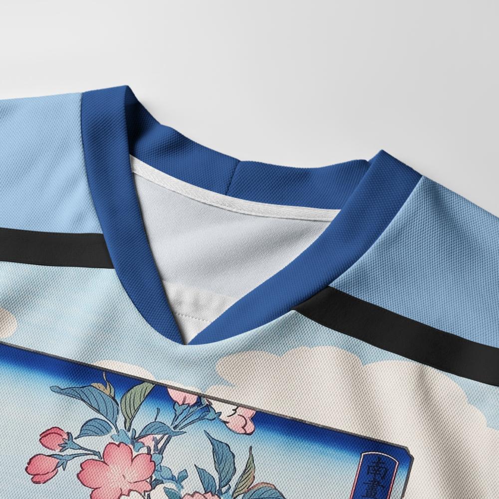 Tokyo-Tiger Japanese Sakura Floral Long-Sleeve Hockey Jersey
