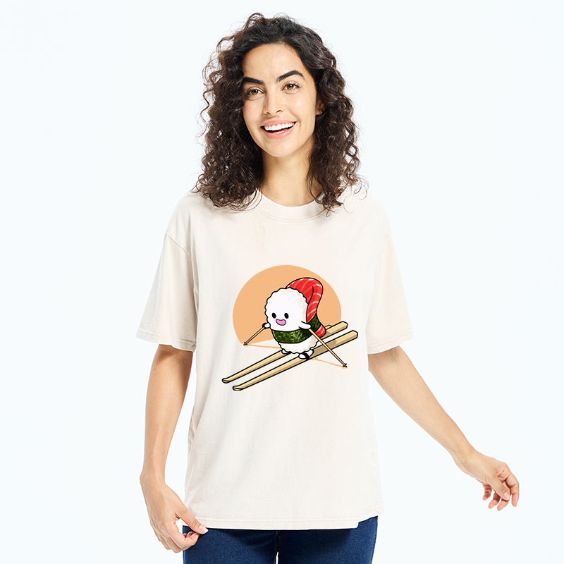 Tokyo-Tiger Sushi Goes Skiing Washed T-Shirt