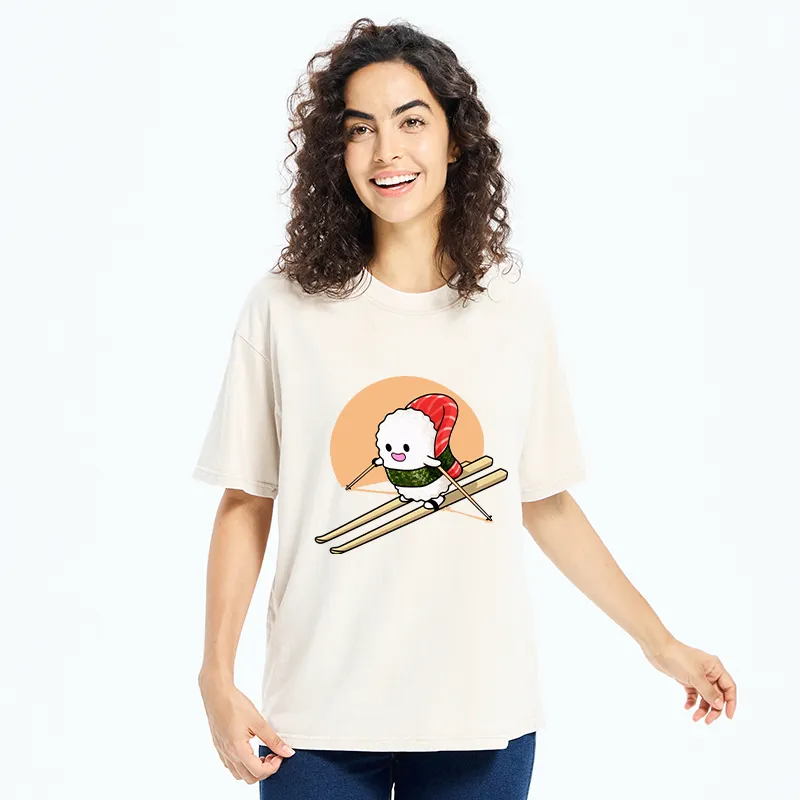 Tokyo-Tiger Sushi Goes Skiing Washed T-Shirt