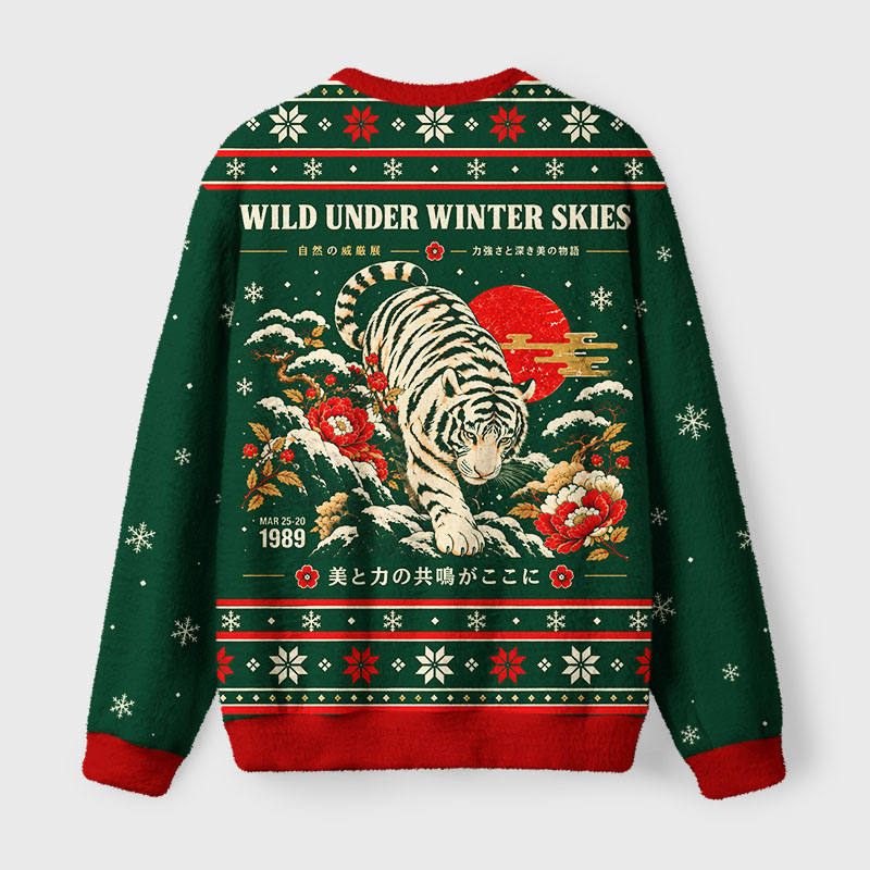 Tokyo-Tiger Winter Wild Tiger Fuzzy Christmas Ugly Sweatshirt
