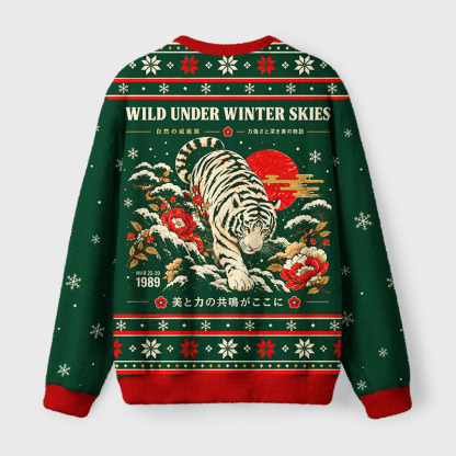 Tokyo-Tiger Winter Wild Tiger Fuzzy Christmas Ugly Sweatshirt