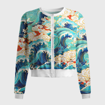 Tokyo-Tiger Colorful Great Waves Women's Lightweight Cardigan