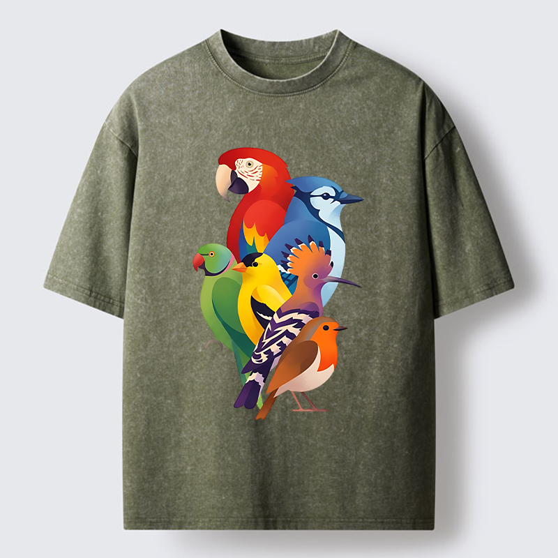 Tokyo-Tiger Colorful Bird Washed T-Shirt
