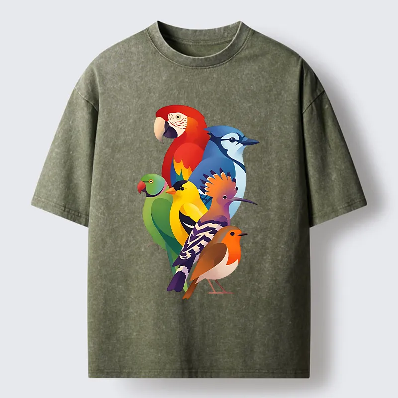 Tokyo-Tiger Colorful Bird Washed T-Shirt
