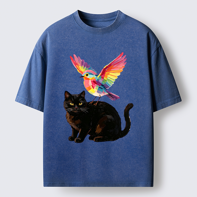 Tokyo‑Tiger Rainbow Bird With Cat Washed T‑Shirt