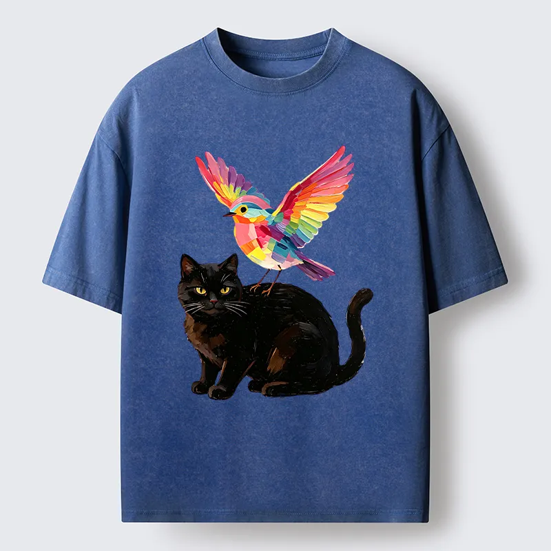 Tokyo‑Tiger Rainbow Bird With Cat Washed T‑Shirt