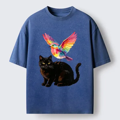 Tokyo‑Tiger Rainbow Bird With Cat Washed T‑Shirt