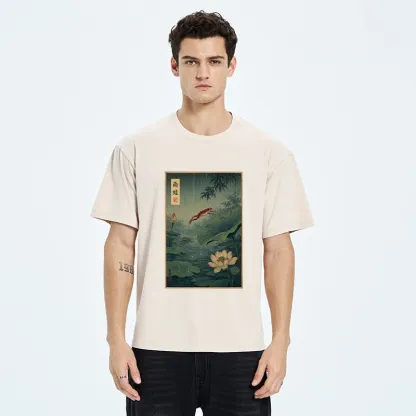 Tokyo-Tiger Vintage Asian Frog Jump Over Lotus Leaf Washed T-Shirt