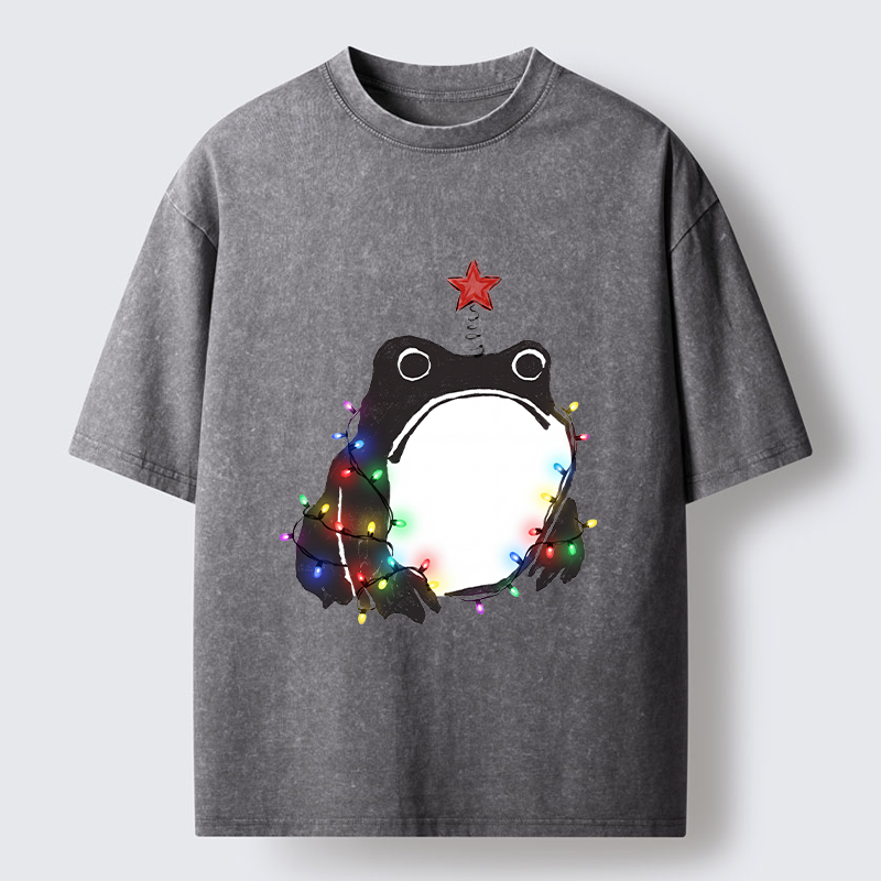 Tokyo‑Tiger Christmas Frog Lights Vibe Washed T‑Shirt