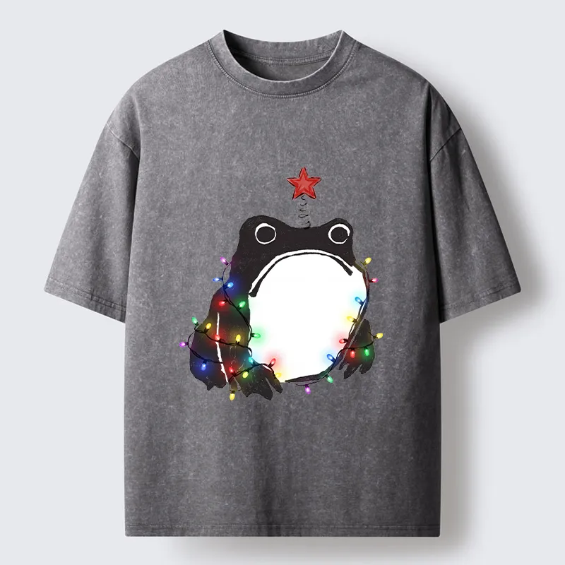 Tokyo‑Tiger Christmas Frog Lights Vibe Washed T‑Shirt