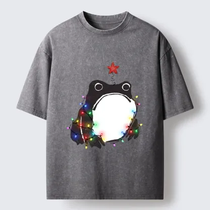 Tokyo‑Tiger Christmas Frog Lights Vibe Washed T‑Shirt