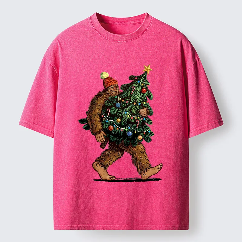 Tokyo-Tiger Monster Carrying Christmas Tree Washed T-Shirt