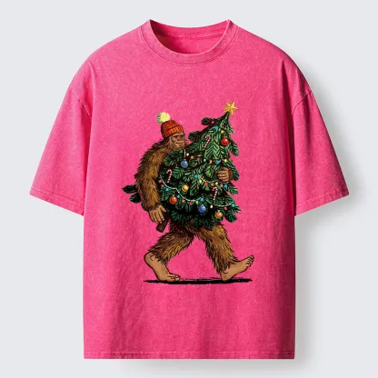 Tokyo-Tiger Monster Carrying Christmas Tree Washed T-Shirt