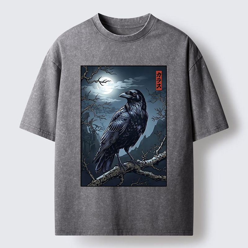 Tokyo-Tiger Full Moon Crow Vibe Washed T-Shirt