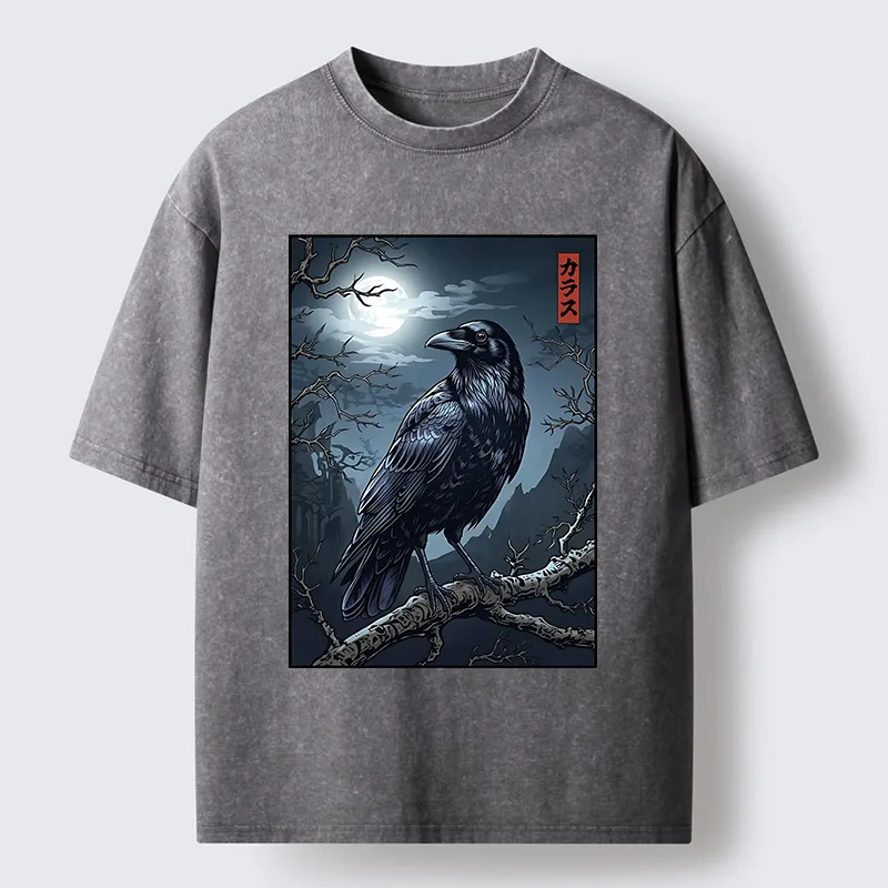 Tokyo-Tiger Full Moon Crow Vibe Washed T-Shirt