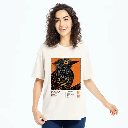 Tokyo-Tiger Polka Dot Bird Japanese Art Poster Washed T-Shirt