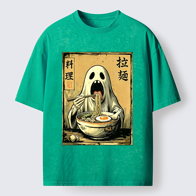 Tokyo‑Tiger Ghost Ramen Meme Washed T‑Shirt