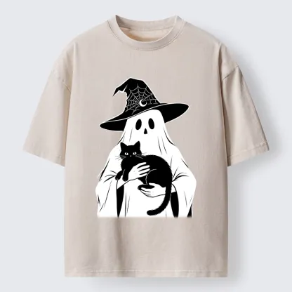 Tokyo-Tiger Ghost Cat Buddy Washed T-Shirt